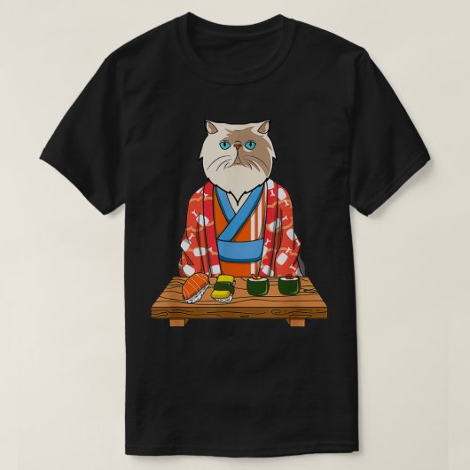 かわいい日本のペルシャ猫の着物寿司 Tシャツ (デザイン正面)