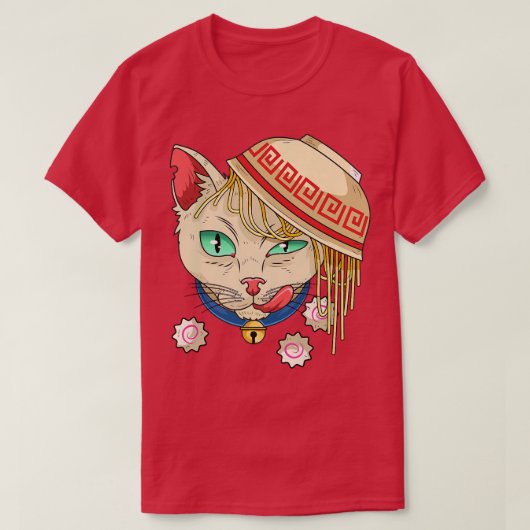 かわいい日本のラーメン丼ラーメン猫 Tシャツ (デザイン正面)