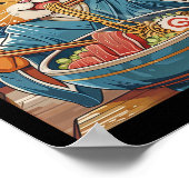 かわいい日本のラーメン猫ザ素晴らしウェーブ ポスター (角)