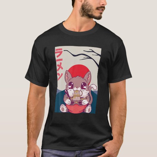 かわいい日本のリス猫ラ食べメラGamin Tシャツ (正面)