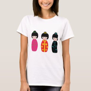 かわいい日本の人形は女性のためのTシャツを設計しました Tシャツ