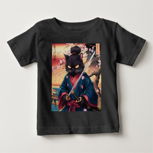 かわいい日本の侍猫 ベビーTシャツ (正面)