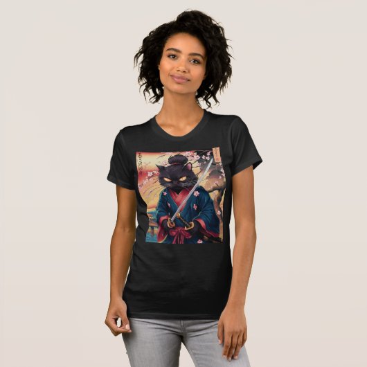 かわいい日本の侍猫 Tシャツ (正面フル)