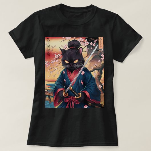 かわいい日本の侍猫 Tシャツ (デザイン正面)