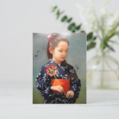 かわいい日本の女の子の着物ポートレート絵画ズ ポストカード (スタンド正面)