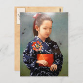 かわいい日本の女の子の着物ポートレート絵画ズ ポストカード (正面/裏面)