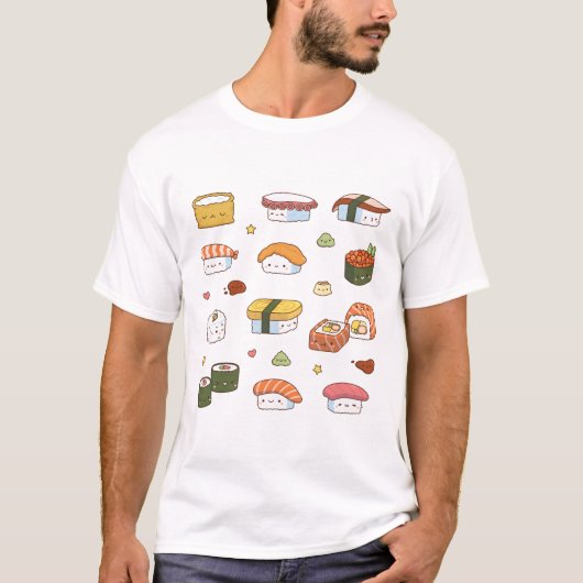 かわいい日本の寿司握り巻きセット Tシャツ (正面)