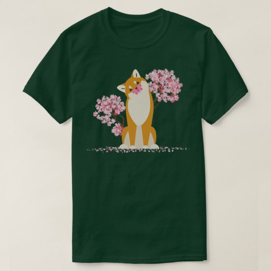 かわいい日本の桜さくらんぼブロッサム柴犬D Tシャツ (デザイン正面)
