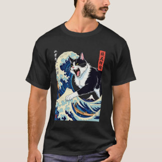 かわいい日本の猫と神奈川波 Tシャツ