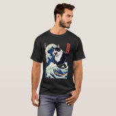 かわいい日本の猫と神奈川波 Tシャツ (正面フル)