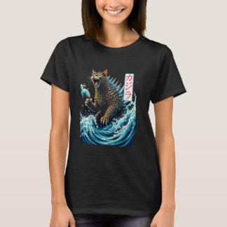 かわいい日本の猫 モンスターと神奈川 Tシャツ
