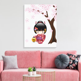 かわいい日本の芸者さんこけし人形 キャンバスプリント