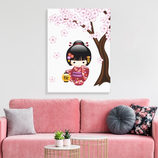 かわいい日本の芸者さんこけし人形 キャンバスプリント (インサイチュ (リビング))