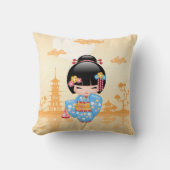 かわいい日本の芸者さんこけし人形 クッション (正面)