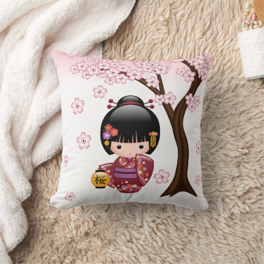 かわいい日本の芸者さんこけし人形 クッション (ブランケット)