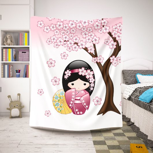かわいい日本の芸者さんこけし人形 シェルパブランケット