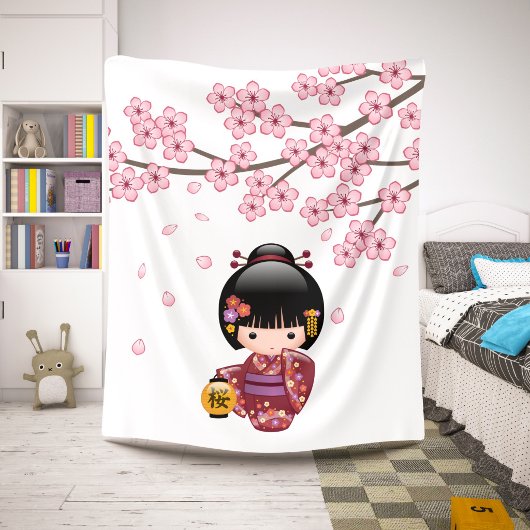 かわいい日本の芸者さんこけし人形 シェルパブランケット