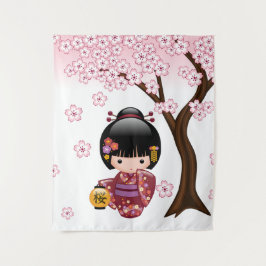 かわいい日本の芸者さんこけし人形 タペストリー