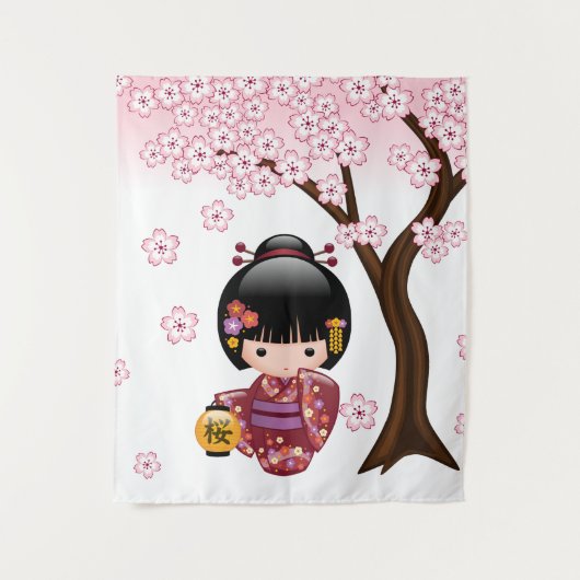 かわいい日本の芸者さんこけし人形 タペストリー (正面)