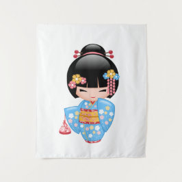 かわいい日本の芸者さんこけし人形 タペストリー
