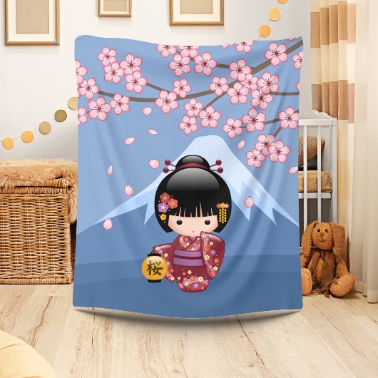 かわいい日本の芸者さんこけし人形 フリースブランケット