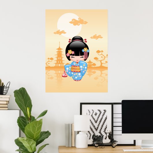 かわいい日本の芸者さんこけし人形 ポスター (ホームオフィス)