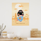 かわいい日本の芸者さんこけし人形 ポスター (キッチン)