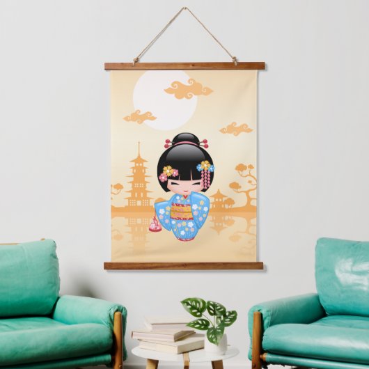 かわいい日本の芸者さん 舞妓こけし人形 吊り下げ型タペストリー (リビング)