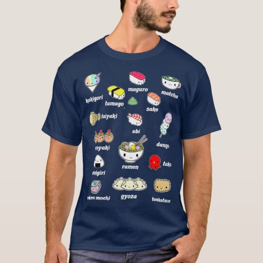 かわいい日本の食べ物ジャパン恋人すしラーメン Tシャツ (正面)