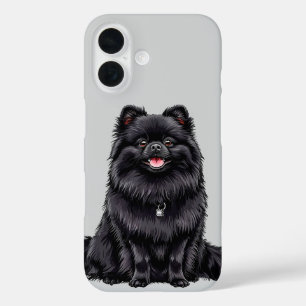 かわいい日本スピッツの黒犬の子犬のペット愛好家 iPhone 16ケース