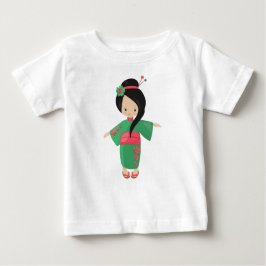 かわいい日本人少女, 日本, かわいい女の子, 緑の着物 ベビーTシャツ