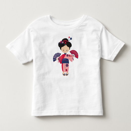 かわいい日本人少女, 日本, ピンクの着物を着たかわいい少女 トドラーTシャツ (正面)