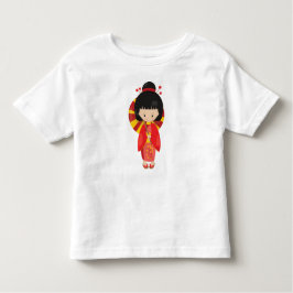 かわいい日本人少女, 日本, モダンな着物, 赤い着物 トドラーTシャツ