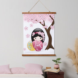 かわいい日本人形の芸者さんこけし 吊り下げ型タペストリー