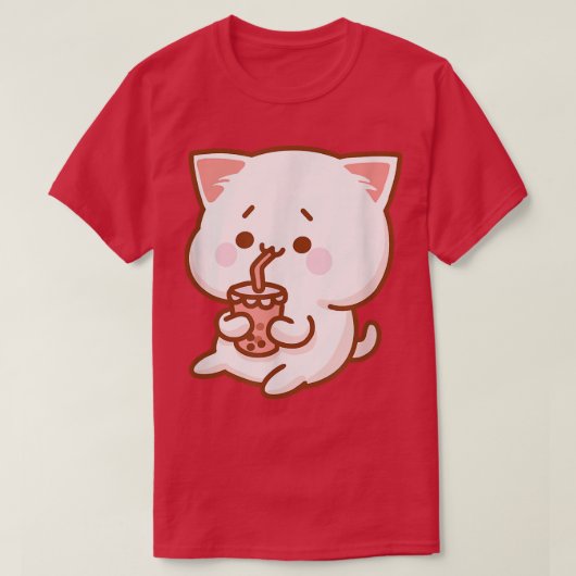 かわいい日本大宅棒茶バブルティーネコキュートK Tシャツ (デザイン正面)