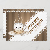 かわいい日本製アニメのスタイルのかわいいはココアのコップを暖めます 招待状 (正面/裏面)