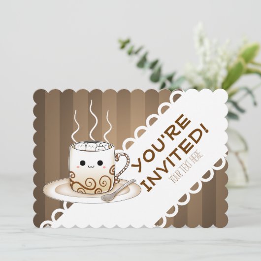 かわいい日本製アニメのスタイルのかわいいはココアのコップを暖めます 招待状 (スタンド正面)