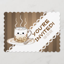 かわいい日本製アニメのスタイルのかわいいはココアのコップを暖めます 招待状