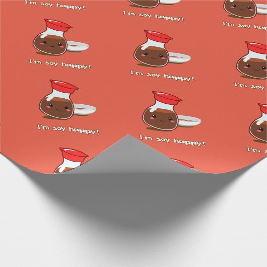 かわいい日本製アニメの醤油"私は幸せな大豆です! " ラッピングペーパー (角)
