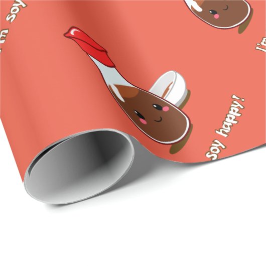 かわいい日本製アニメの醤油"私は幸せな大豆です! " ラッピングペーパー (ロールコーナー)