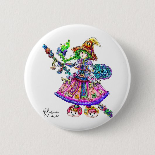 かわいい日本製アニメの魔法使いのかわいいのハロウィンの魔法綴り 缶バッジ (正面)