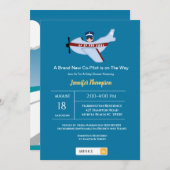 かわいい日除けパイロットと飛行機のベビーシャワー 招待状 (正面/裏面)