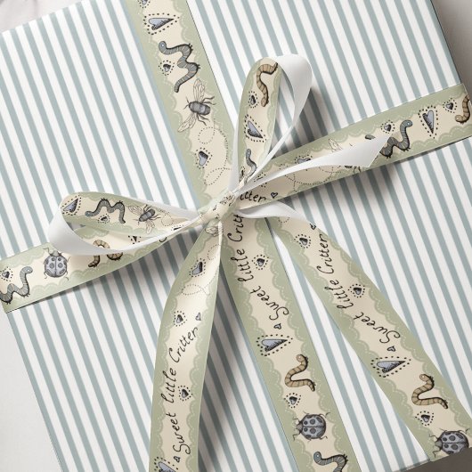 かわいい昆虫ボホパステルズブルーセージクリーム男の赤ちゃん グログランリボン