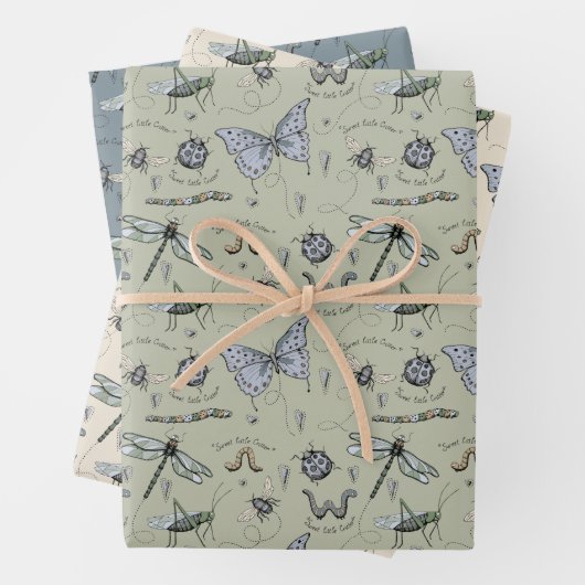 かわいい昆虫ボホパステルズブルーセージクリーム男の赤ちゃん ラッピングペーパーシート (インサイチュ)