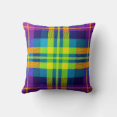 かわいい明るいカラフルグリーンパープルプレイド クッション (裏面)
