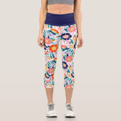 かわいい明るいカラフルフローラ野草 カプリレギンス (正面)