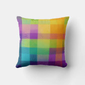 かわいい明るいカラフル黄色の青い紫の格子縞 クッション (裏面)