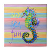 かわいい明るいサンセットカラーズアートシーホース タイル (正面)