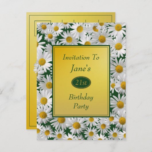 かわいい明るいデイジー誕生日パーティー招待状 インビテーションポストカード (正面/裏面)