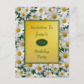 かわいい明るいデイジー誕生日パーティー招待状 インビテーションポストカード (正面)